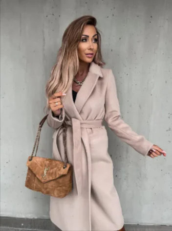 Stylish Women's V-Neck Woolen Coat