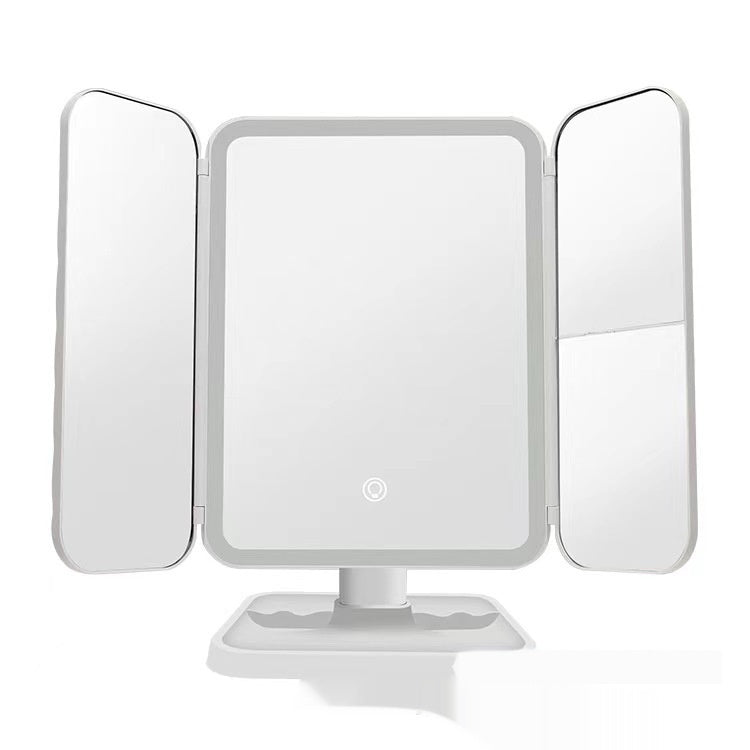 Lampe de bureau avec miroir de maquillage LED trois pliable