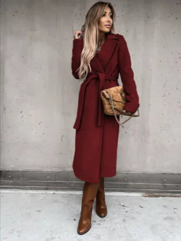 Stylish Women's V-Neck Woolen Coat