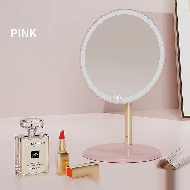 Lampe de bureau avec miroir de maquillage LED trois pliable