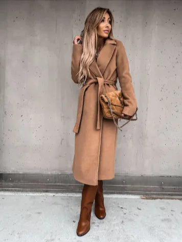 Stylish Women's V-Neck Woolen Coat