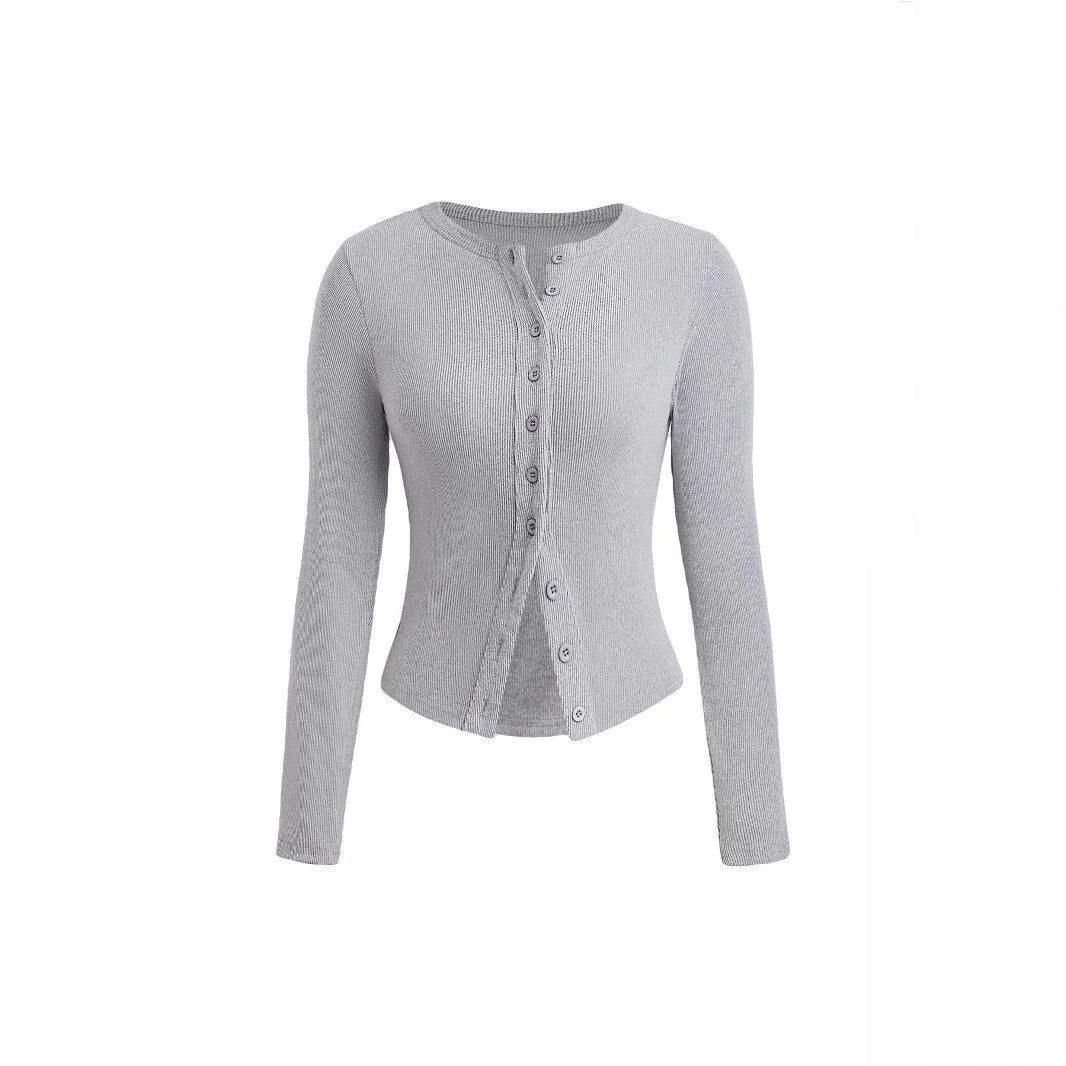 Cardigan à Rayures et Col Rond à Manches Longues pour Femme