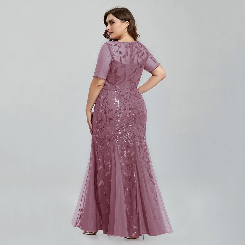 Robe longue de mariage chic et élégante manches courtes