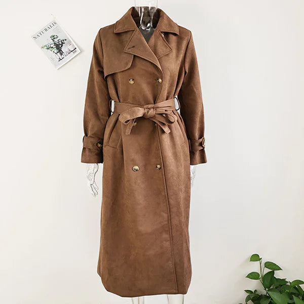 Manteau Long Ceinturé en Suède Vintage