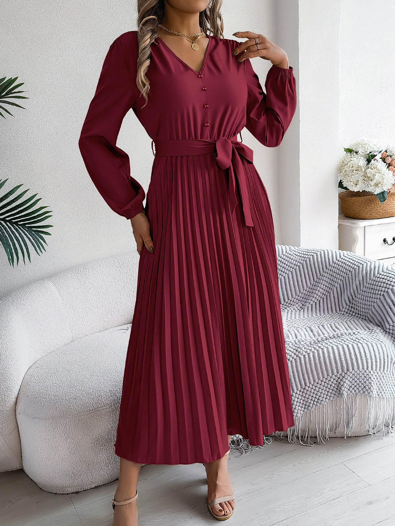 Robe longues et manches longues  plissée