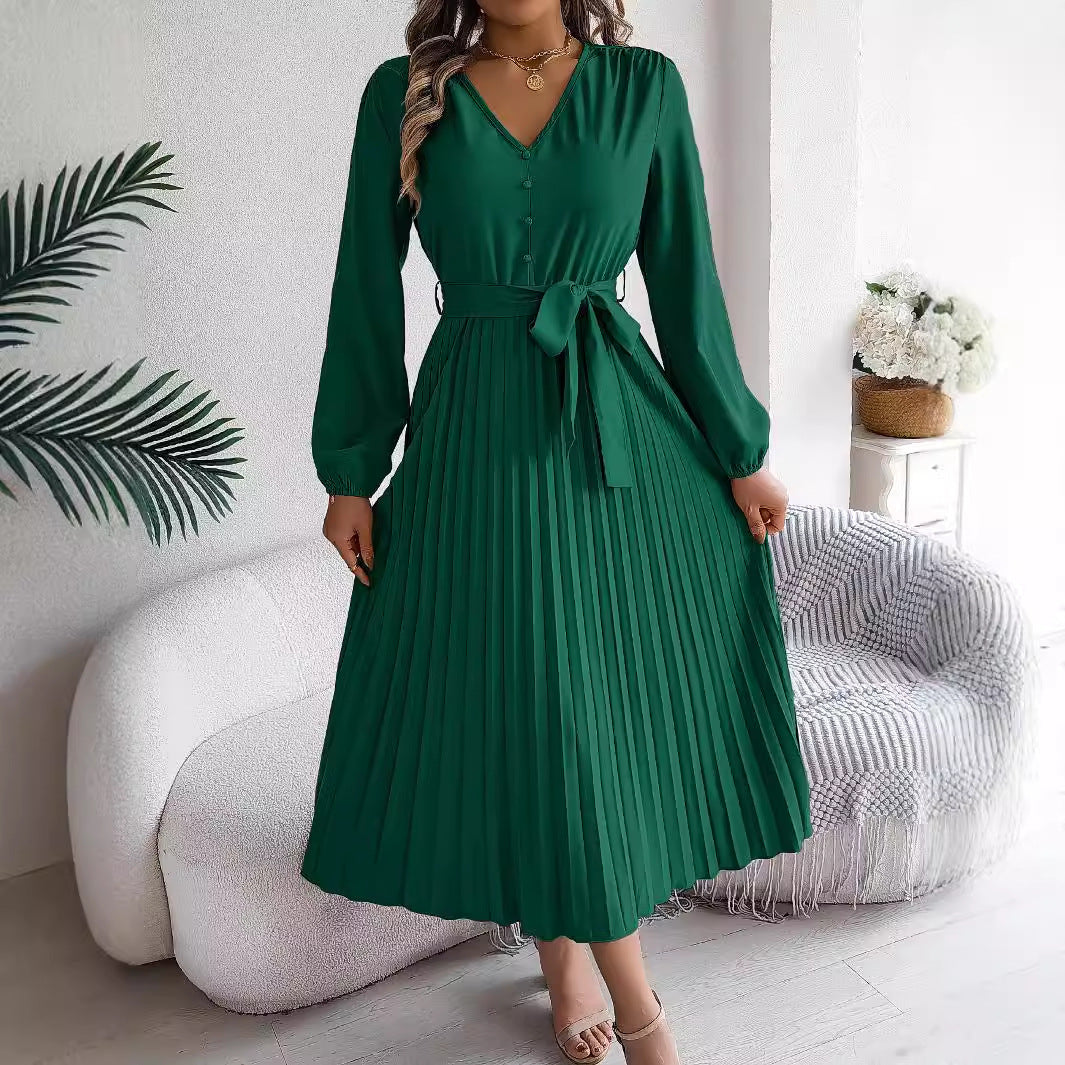 Robe longues et manches longues  plissée