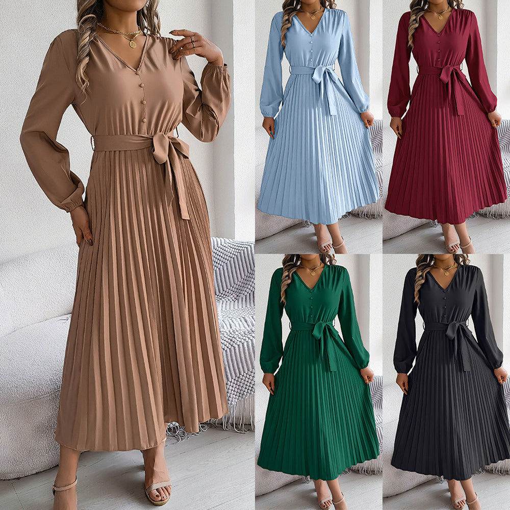 Robe longues et manches longues  plissée