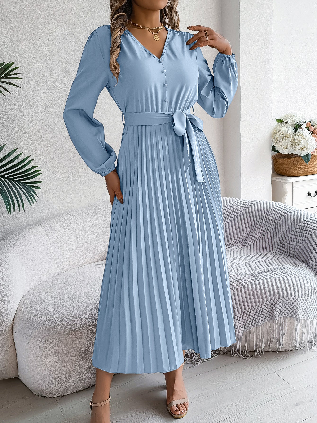 Robe longues et manches longues  plissée