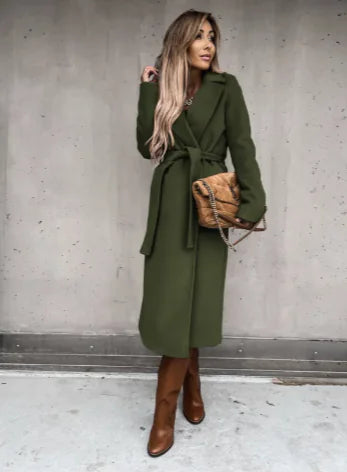 Stylish Women's V-Neck Woolen Coat