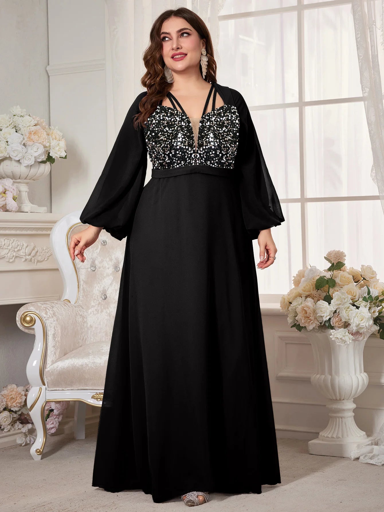 Robe élégante longue et manches longues