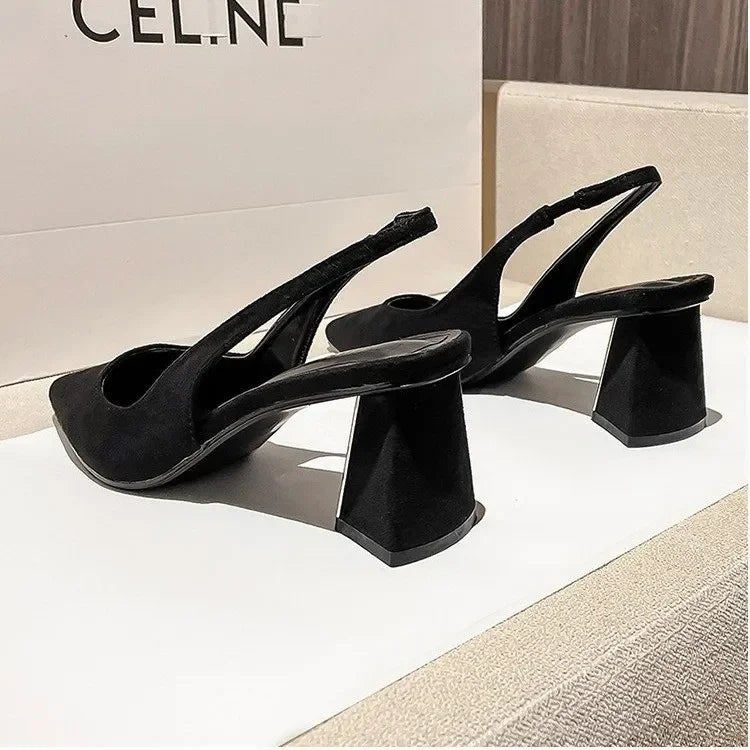 2024 Summer New Pointed Solid Color Simple Shallow Mouth Comfortable Women's Outwear Back Strap Fashion Sandals Women