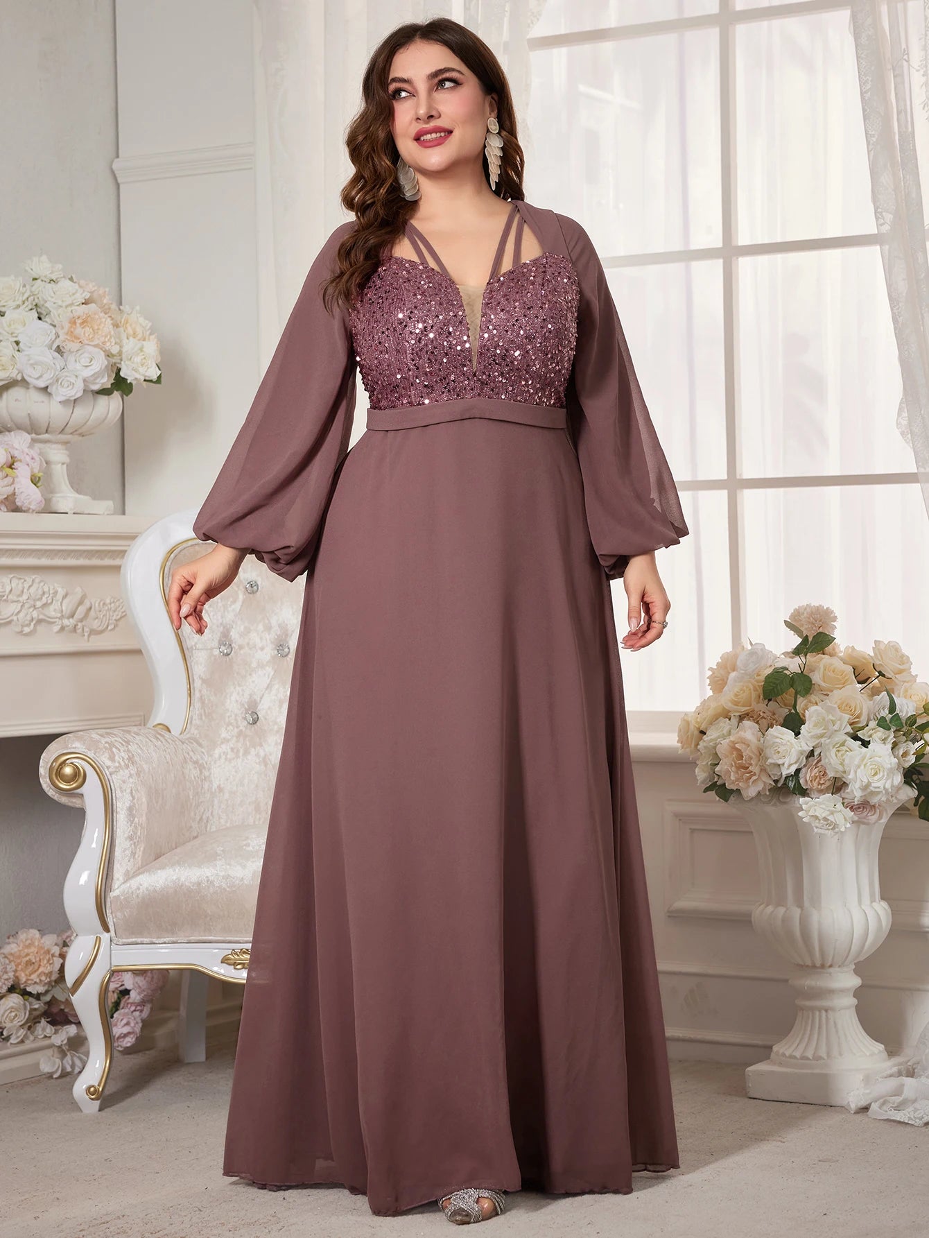 Robe élégante longue et manches longues