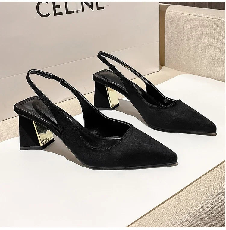 2024 Summer New Pointed Solid Color Simple Shallow Mouth Comfortable Women's Outwear Back Strap Fashion Sandals Women