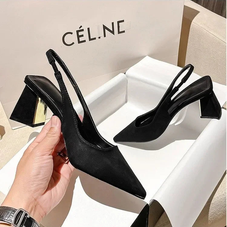 2024 Summer New Pointed Solid Color Simple Shallow Mouth Comfortable Women's Outwear Back Strap Fashion Sandals Women