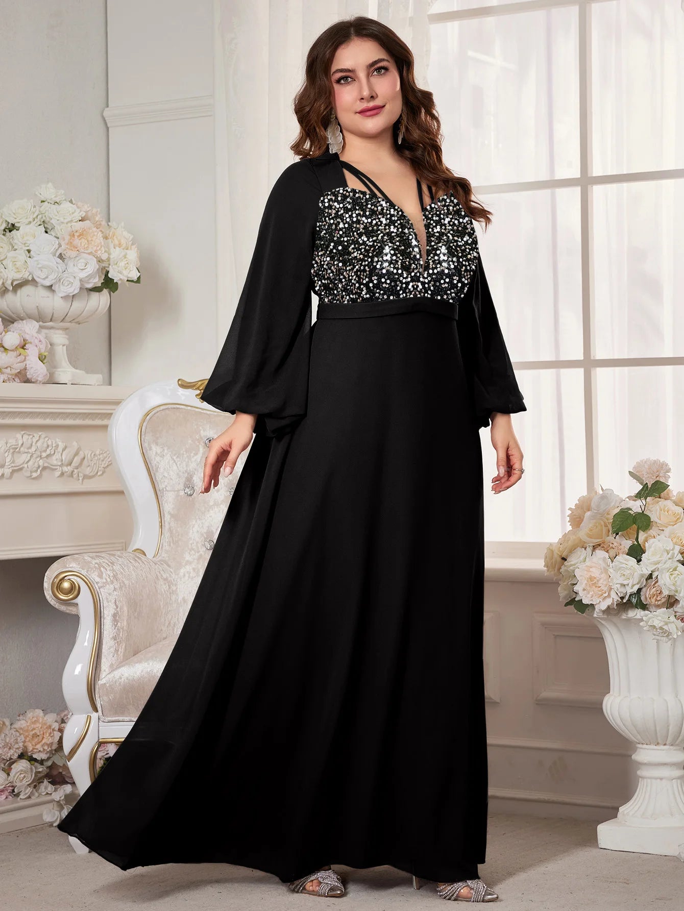 Robe élégante longue et manches longues