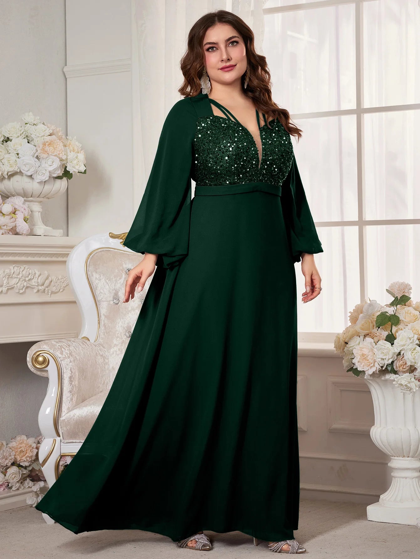 Robe élégante longue et manches longues