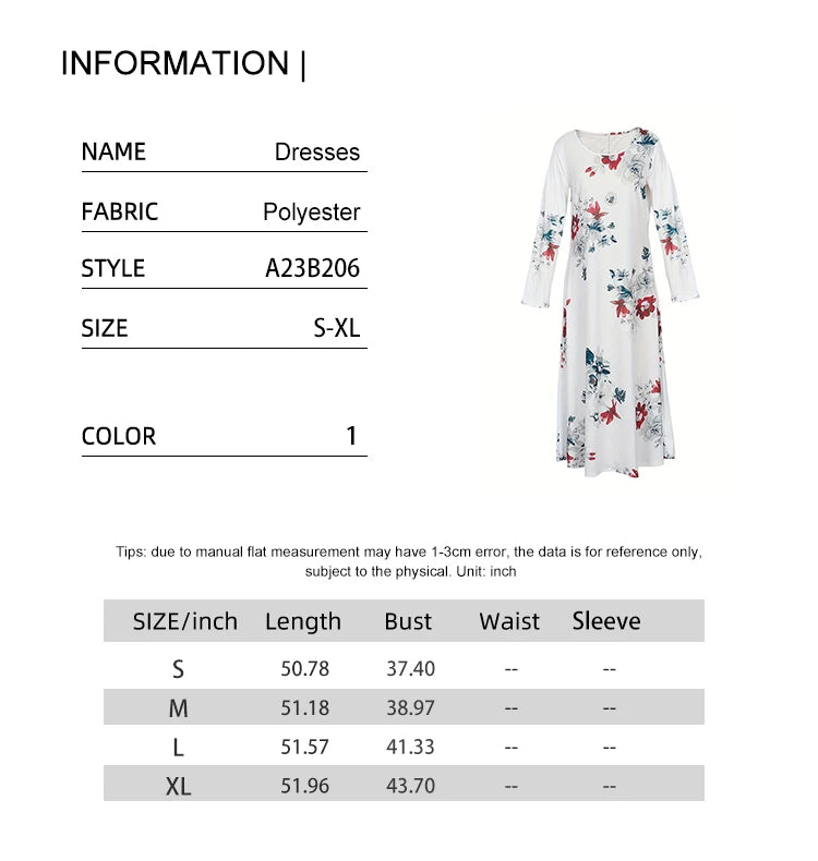 2024 Summer New Women's Long Sleeve Round Neck Printed Pattern Dresses A-Line Ruffle Dresses Autumn Best Choice