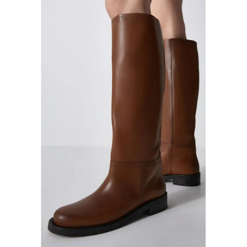 Bottes Hautes en Cuir de Vache Vintage Marron pour Femmes