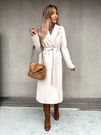 Stylish Women's V-Neck Woolen Coat