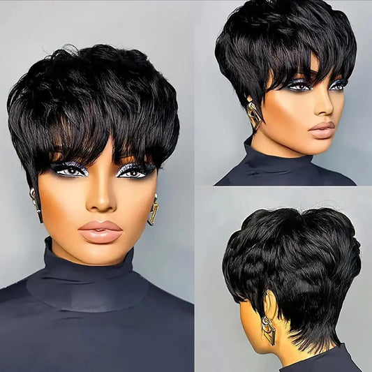 VRZ Layered Pixie Glueless Virgin Human Hair Wigs